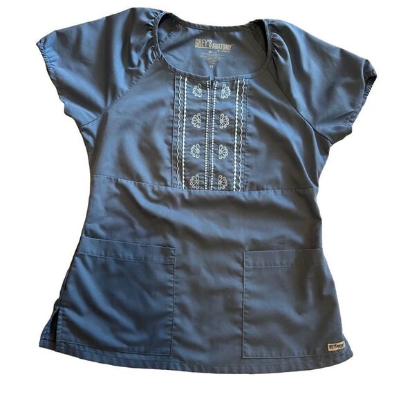 Grey’s Anatomy by Barco Blue Scrub Top w/ Embroidered Details. Sz XS. Great Cond - Picture 1 of 13